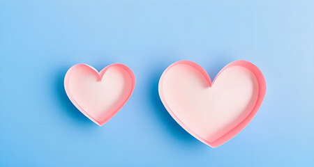 Poster - Two hearts are in a blue background. One is pink and the other is white. The pink heart is in the middle of the two