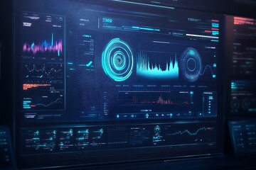 Aufkleber - Futuristic interface displaying data analytics and monitoring metrics.