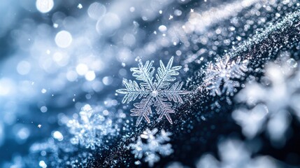 Poster - A Macro View of a Delicate Snowflake with Blurred Background