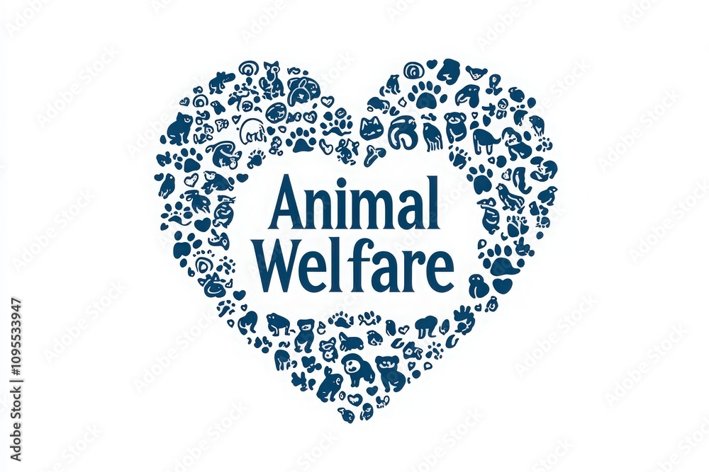 A heart shaped design composed of numerous animal silhouettes highlights the importance of animal welfare. This creative representation emphasizes compassion towards all living creatures.