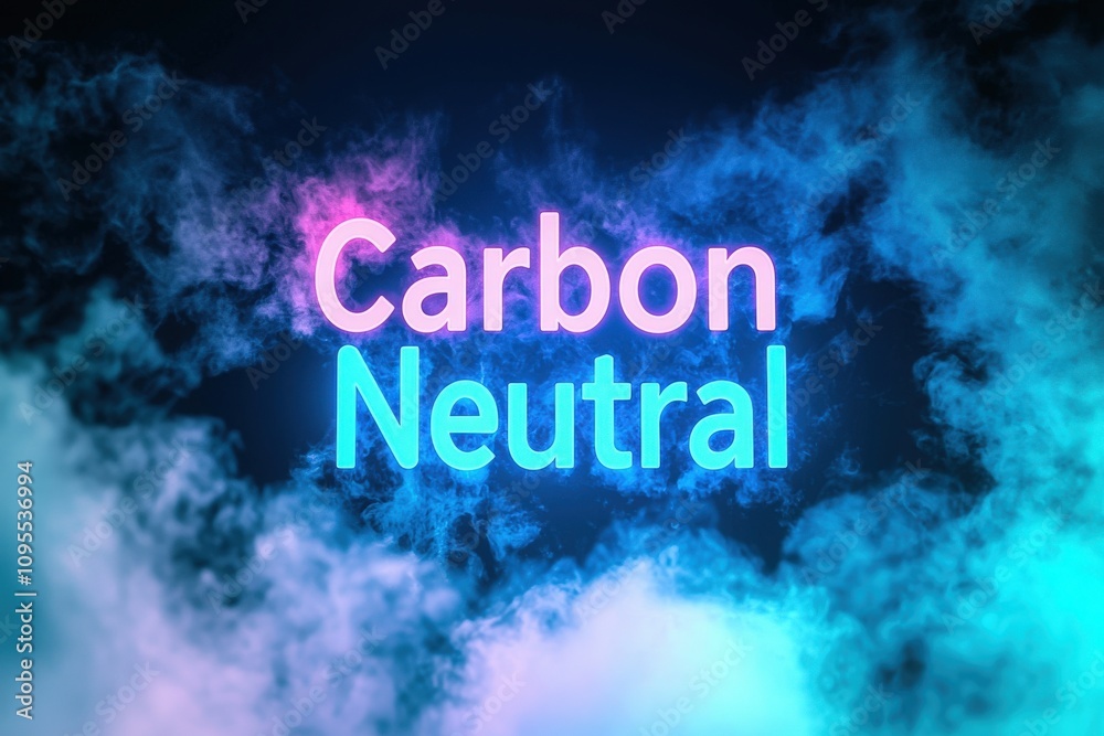 Bright text reading carbon neutral glows against a textured background, symbolizing the focus on environmental conservation efforts and sustainable practices for a healthier planet.