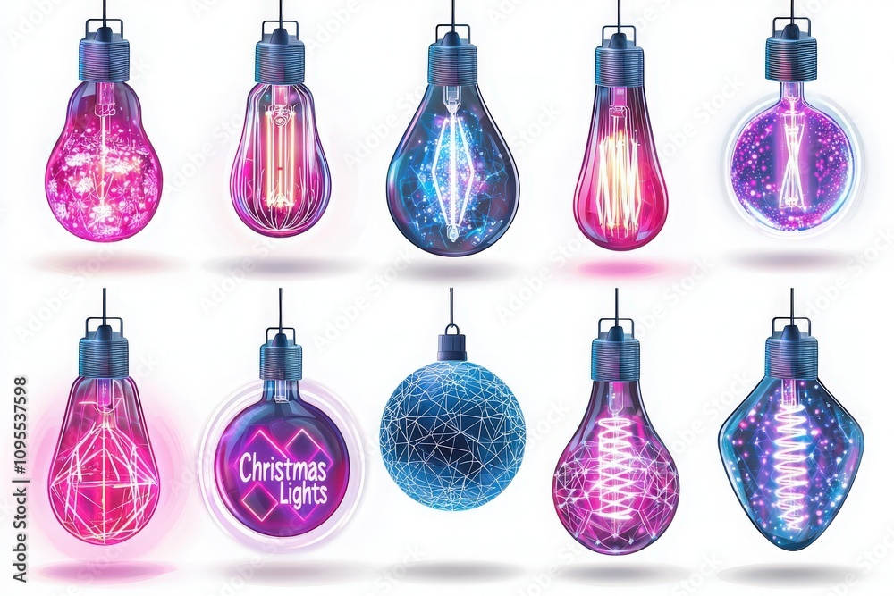 A vibrant assortment of decorative light bulbs and ornaments in various shapes and patterns.