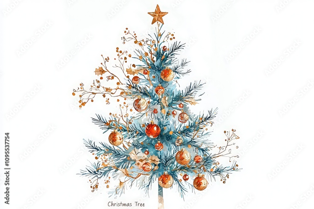 A beautifully adorned Christmas tree stands tall, decorated with vibrant ornaments and delicate natural elements.