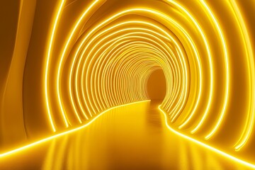 Poster - Bright, illuminated tunnel with glowing curves creating a warm, inviting atmosphere at night. Generative AI