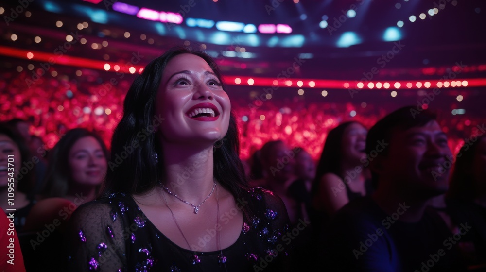 The atmosphere is electric as the audience revels in the lively performance, captivated by the emotions of the music and the stunning visual effects illuminating the venue.