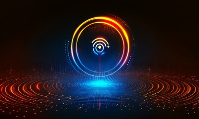 Poster - A vibrant digital design featuring concentric circles and a central icon, symbolizing connectivity.