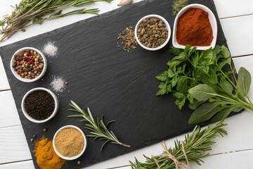 Poster - Christmas spices, star anise, cinnamon sticks, and flour on a black textured background. Ideal for holiday baking or festive themes