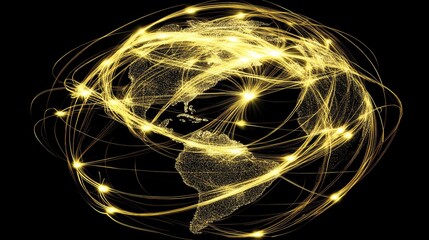 Poster - Glowing Network Connections Surrounding the Earth, Depicting Global Communication and Interaction in a Modern Digital World