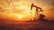 © isrofiyah - Oil pump jack in a remote oil field, moving arm, dusty environment, realistic weathering, sunset lighting