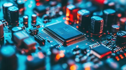 Poster - Close-up of a circuit board with a processor and capacitors