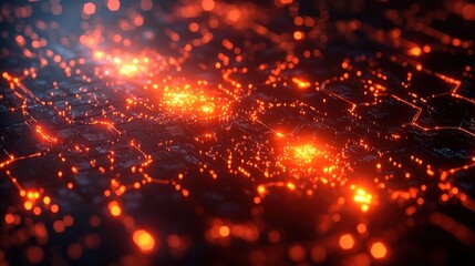 Poster - Abstract Circuitry with Glowing Orange Lights