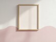 © better - minimalist frame on pastel pink wall mockup, nursery room decor, gallery wall design, light wood frame, children room interior, empty picture frame, soft gradient wall, kids room