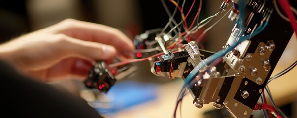 Poster - assembling a robotic arm workshop closeup image industrial environment technical perspective innovat