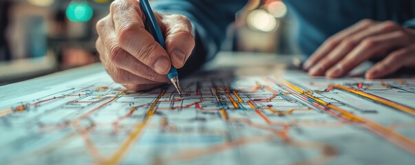 Poster - transportation engineer sketching urban transit map office setting high-resolution image creative wo
