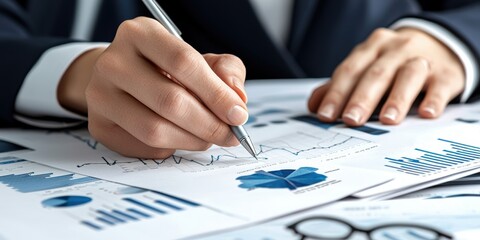 Poster - Analyzing financial charts office document review professional environment close-up view business insights