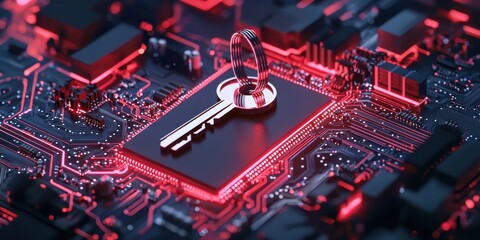 Poster - cyber security action digital circuit board visual content high-tech environment macro viewpoint dat