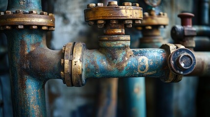 Aufkleber - Rusty Metal Pipes and Flanges with Numbered Valve