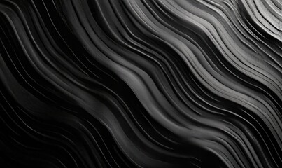 Poster - Abstract black and white waves, smooth flowing lines, textured surface, monochrome art, modern design
