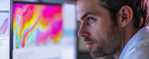 Poster - mechanical engineer analyzing fluid flow data in high-tech lab environment close-up perspective inno