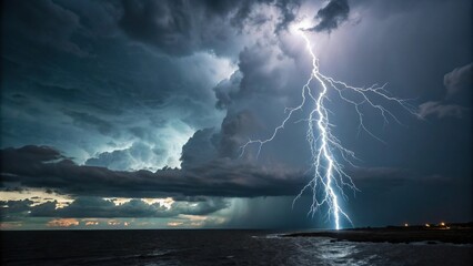 a sudden gust of wind stirs the air as a bolt of lightning illuminates the dark background revealing