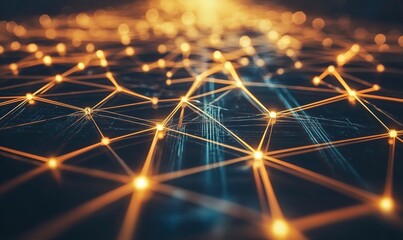 Poster - Network connections glowing in dark space, intricate web of lines and nodes, digital technology concept