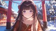 © てんぷら - 神社で初詣のお参りをするアニメ調の日本人美少女