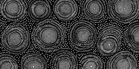 Abstract Black and White Geometric Circle Pattern with Sunburst Effect and Organic Lines