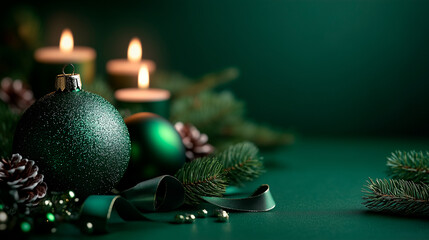 Wall Mural - green christmas wallpaper with bauble and candles