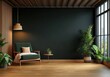 © Milana - Modern living room design with green armchair and dark walls in luxury apartment interior