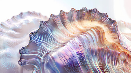 Wall Mural - vibrant close-up of an open clam shell reveals intricate textures and patterns on its pearly interio