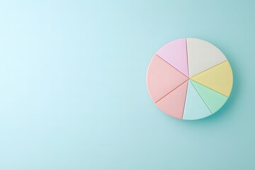 Poster - Colorful pastel pie chart on a mint green background, representing data visualization and creativity in design, suitable for business, education and marketing themes.