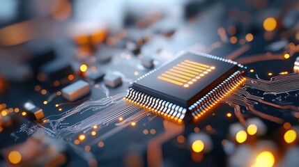 Poster - Detailed Microchip Close-Up with AI Elements