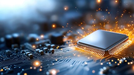 Poster - Glowing AI Chip on High-Tech Circuit Board