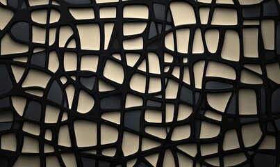 Poster - Abstract black lattice pattern on beige background, intricate design with interwoven shapes and lines, modern aesthetic, artistic texture