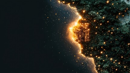 Poster - Glowing Microchip with Illuminated AI Text Design