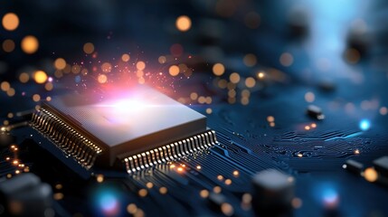 Poster - Glowing AI Processor on Circuit Board