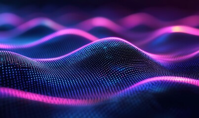Poster - Digital wave patterns, vibrant colors, smooth curves, glowing dots, abstract design, futuristic aesthetic