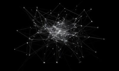 Poster - Abstract network visualization, interconnected nodes, complex structure, dark background, intricate web of connections, digital art