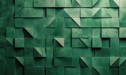 Poster - Green geometric wall design, textured panels arranged in various shapes, creating a modern aesthetic