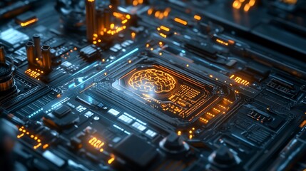 Aufkleber - Illuminated brain in a circuit board.