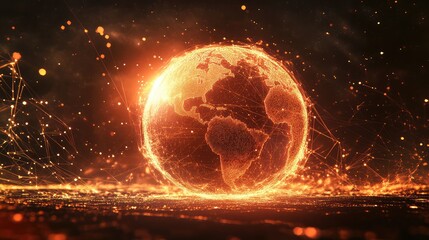 Poster - Sparkling Digital Globe with Glowing Networks and Vibrant Light Effects Representing a Global Connection in Modern Technology and Innovation