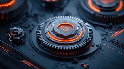 Poster - Futuristic Technology Interface with Neon Accents, Circuit Patterns, and Circular Elements, Symbolizing Innovation and Modern Design for Digital Themes