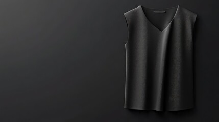 Poster - Elegant Black Sleeveless Blouse Against Dark Background, Perfect for Fashion or Apparel Promotions, Showcasing Minimalist Style and Contemporary Design Inspiration