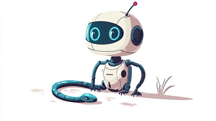 Poster - White Robot with Blue Eyes Looking at a Snake