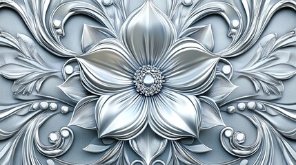 Poster - Silver Floral Carving with a Jewel Center