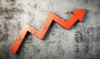 Poster - Growth chart with upward trend, orange zigzag arrow on textured gray background, symbolizes progress and success