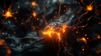 Aufkleber - Glowing neuron cell firing with energy.
