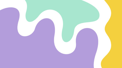 Fototapete - A colorful abstract design featuring flowing shapes in pastel colors, combining purple, green, and yellow against a plain background.