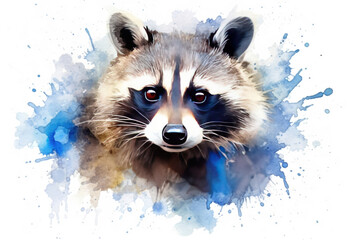 Canvas Print - raccoon portrait., watercolor style,  