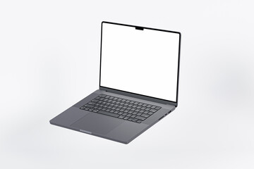 Modern laptop notebook mockup with blank screen isolated on white background